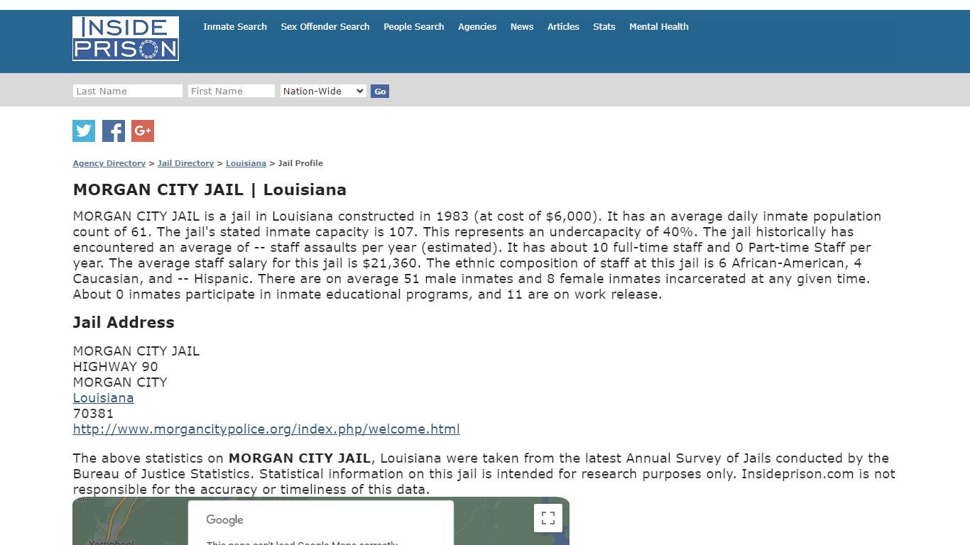 MORGAN CITY JAIL, Louisiana | Facility Profile and ...